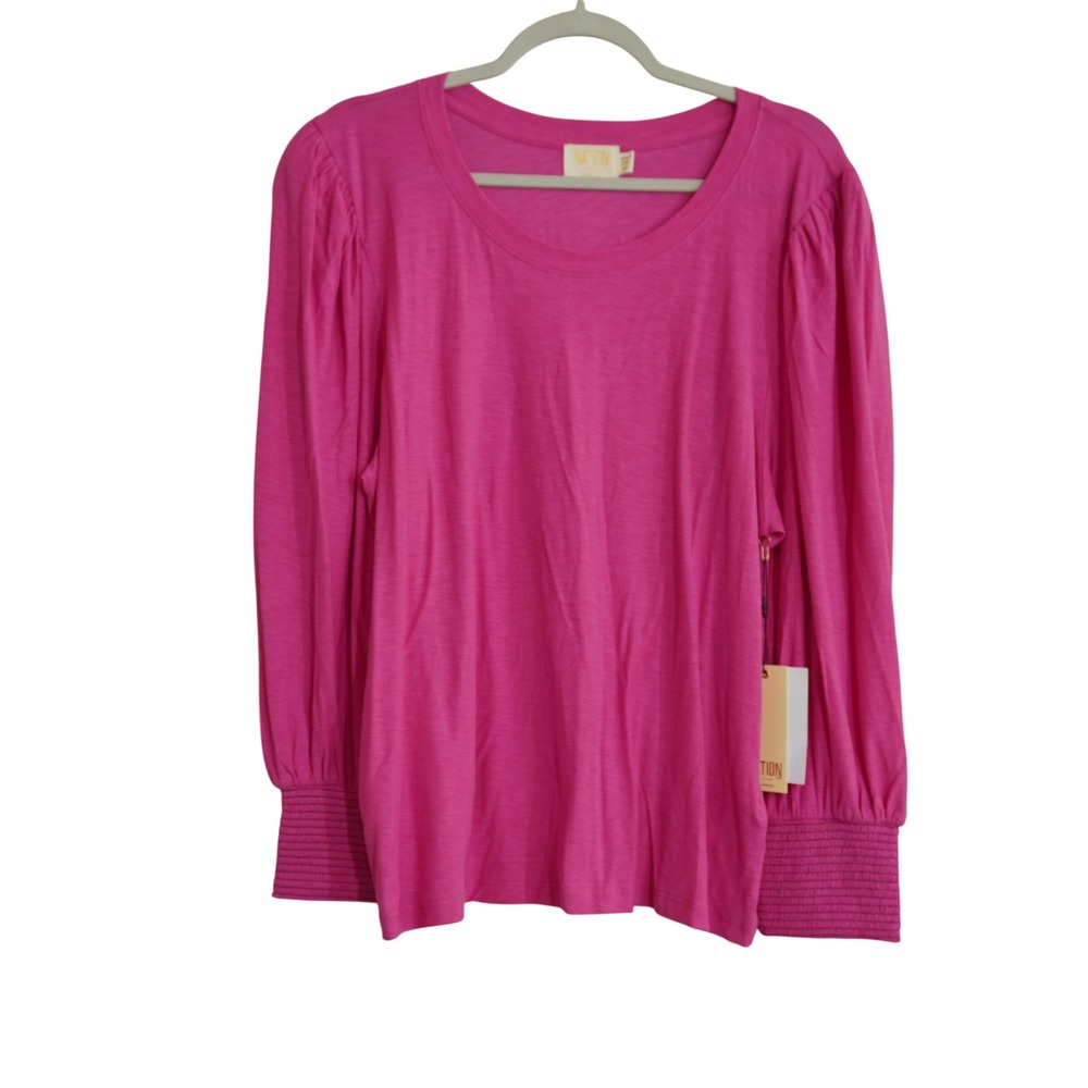 Nation LTD‎ Pink Puffed Shoulder Long Sleeve Top Smocked Cuffs XXL Pima Cotton